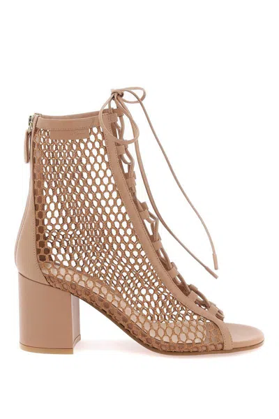 GIANVITO ROSSI OPEN-TOE MESH ANKLE BOOTS WITH