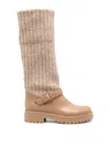 Gianvito Rossi Thurso Stretch Knit Mid-calf Boots In Beige