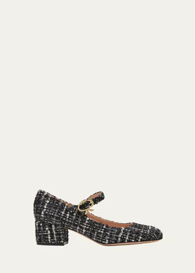 Gianvito Rossi Boucle Mary Jane Pumps In Blk/white