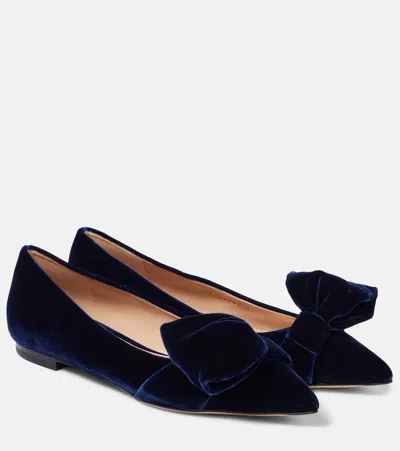 Gianvito Rossi Bow-detail Velvet Ballet Flats In Blue