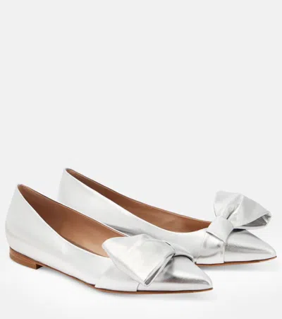 Gianvito Rossi Bow-embellished Leather Ballet Flats In Silver