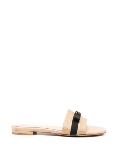 Gianvito Rossi Bow-detail Woven-construction Slides In Neutral