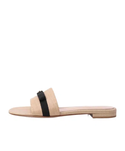 Gianvito Rossi Bow-detail Woven-construction Slides In Neutral