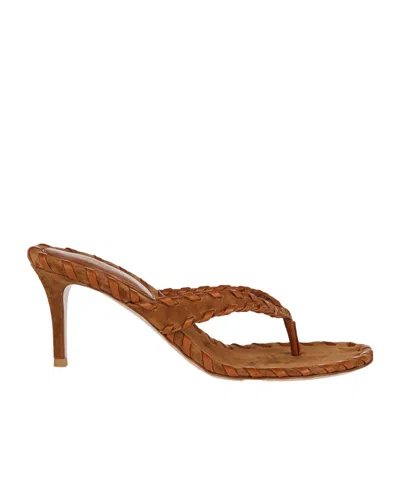 Gianvito Rossi Braided Flip-flop Heeled Sandals In Brown