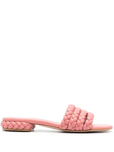 Gianvito Rossi Nappa Braided Flat Sole Sandals In Pink