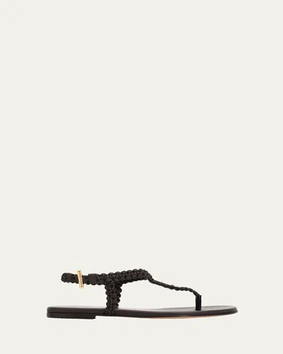 Gianvito Rossi Braided Nappa Leather Flat Thong Sandals In Brown