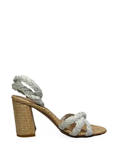 Pre-owned Gianvito Rossi Braided Raffia-detail Sandals In White