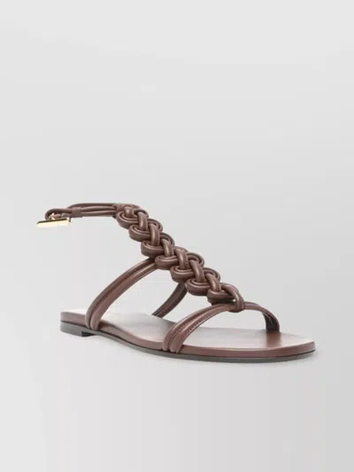 Gianvito Rossi Braided Strap Leather Sandals In Brown