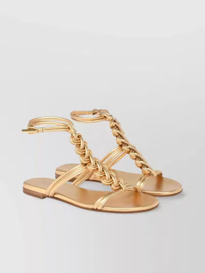 GIANVITO ROSSI BRAIDED STRAP METALLIC LEATHER SANDALS