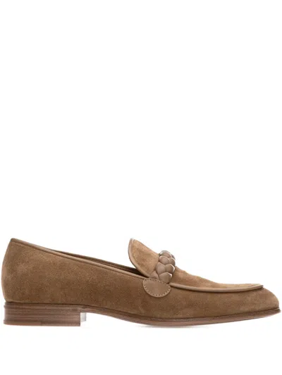 Gianvito Rossi Braided Suede Loafers In Brown
