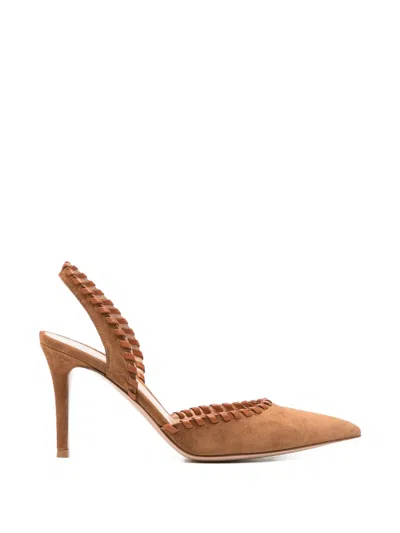 Gianvito Rossi Braided-trim Suede Sandals In Brown
