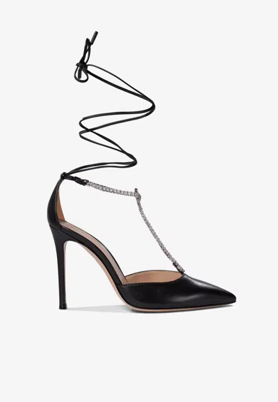 Gianvito Rossi Brilliant 105 Embellished Wraparound Leather Pumps In Black