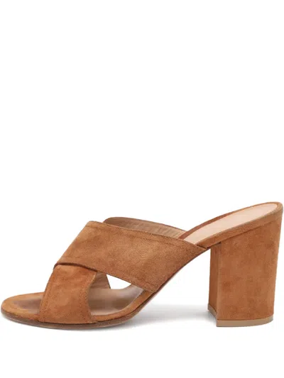 Pre-owned Gianvito Rossi Suede Crossover Sandals In Brown
