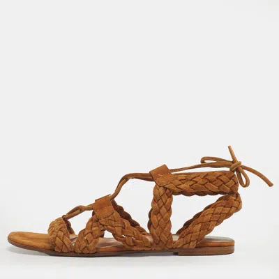 Pre-owned Gianvito Rossi Brown Ankle Tie Flat Sandals Size 35.5