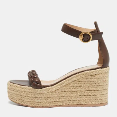 Gianvito Rossi Brown Braided Leather Merida Espadrille Wedge Sandals In Multi