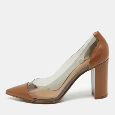 Pre-owned Gianvito Rossi Brown Leather And Pvc Block Heel Pumps Size 38