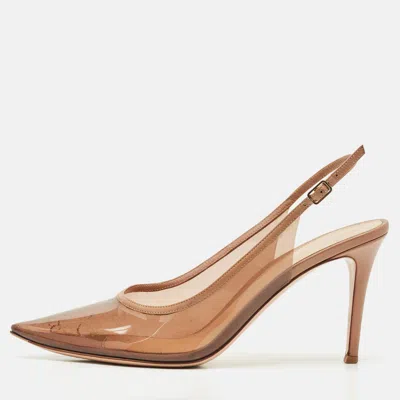 Pre-owned Gianvito Rossi Brown Leather And Pvc Kyle Pointed Toe Slingback Pumps Size 41.5