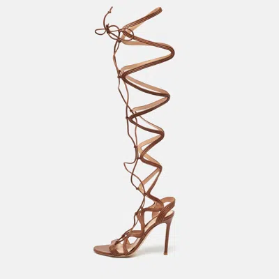 Pre-owned Gianvito Rossi Brown Leather Giza Wrapped Gladiator Sandals Size 36.5