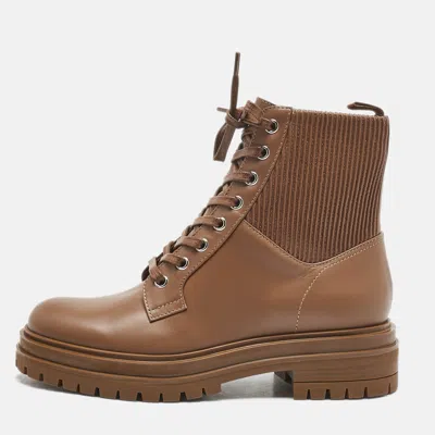 Pre-owned Gianvito Rossi Brown Leather Martis Combat Boots Size 37.5