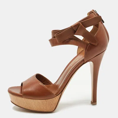 Gianvito Rossi Brown Leather Platform Ankle Strap Sandals
