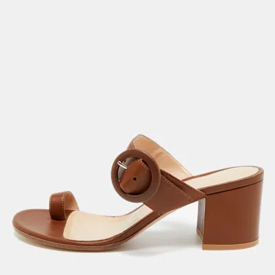 Gianvito Rossi Brown Leather Ring Toe Block Heel Slide Sandals