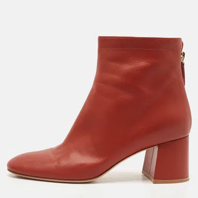 Pre-owned Gianvito Rossi Brown Leather Round Toe Block Heel Ankle Boots Size 40