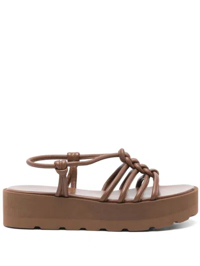 Gianvito Rossi Leather Knotted Strappy Sandals Platform Sole In Brown