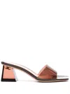 GIANVITO ROSSI BROWN LEATHER SQUARE OPEN TOE SLIP-ON SANDALS FOR WOMEN