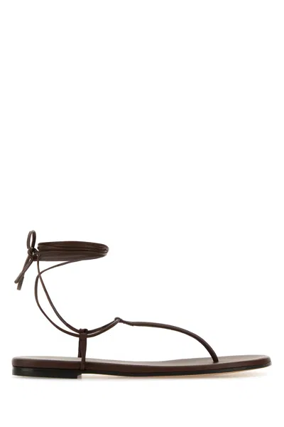 GIANVITO ROSSI GIANVITO ROSSI BROWN NAPPA LEATHER GWYNETH THONG SANDALS