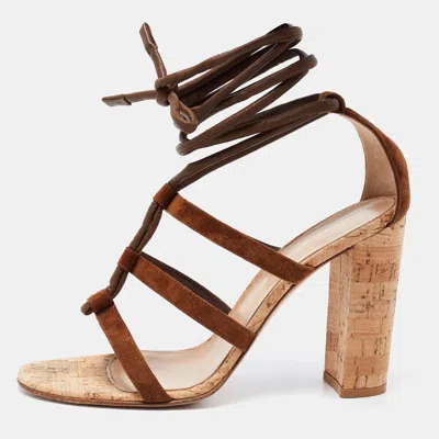 Gianvito Rossi Brown Suede And Leather Cayman Cork Sandals