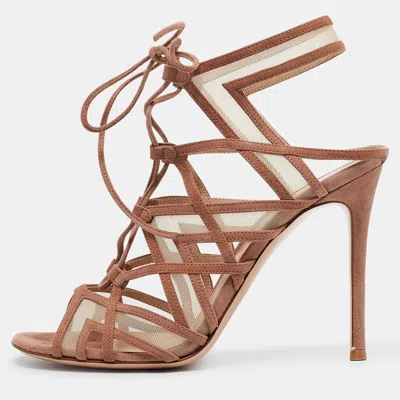 Pre-owned Gianvito Rossi Brown Suede And Mesh Adria Sandals Size 37.5