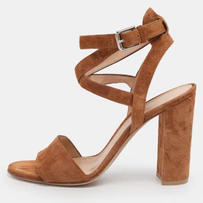 Pre-owned Gianvito Rossi Brown Suede Ankle Strap Sandals Size 38.5