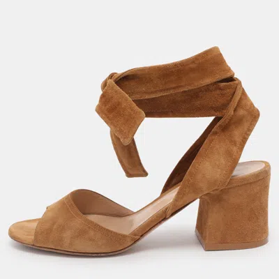 Pre-owned Gianvito Rossi Brown Suede Ankle Wrap Sandals Size 38.5