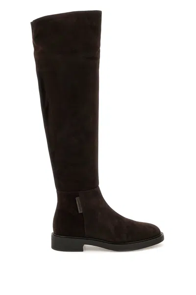 GIANVITO ROSSI BROWN SUEDE LEATHER LEXINGTON BOOTS FOR WOMEN