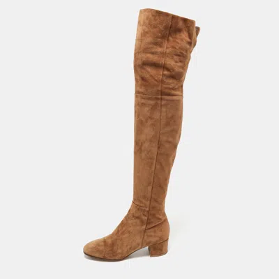 Pre-owned Gianvito Rossi Brown Suede Over The Knee Boots Size 38