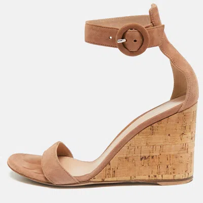 Pre-owned Gianvito Rossi Brown Suede Portofino Wedge Sandals Size 36