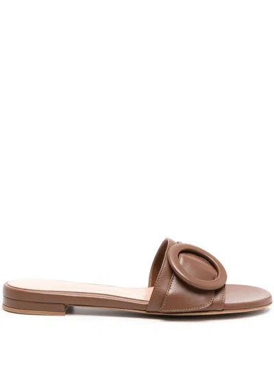 Gianvito Rossi Brown Venezia Flat Leather Sandals