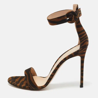 Pre-owned Gianvito Rossi Brown Zebra Print Suede Portofino Sandals Size 41