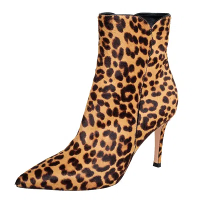 Pre-owned Gianvito Rossi Brown/beige Leopard Print Calf Hair Ankle Boots Size 36.5