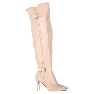 Gianvito Rossi Buckle Detail Over-the-knee Heeled Boots In Nude Leather In Brown