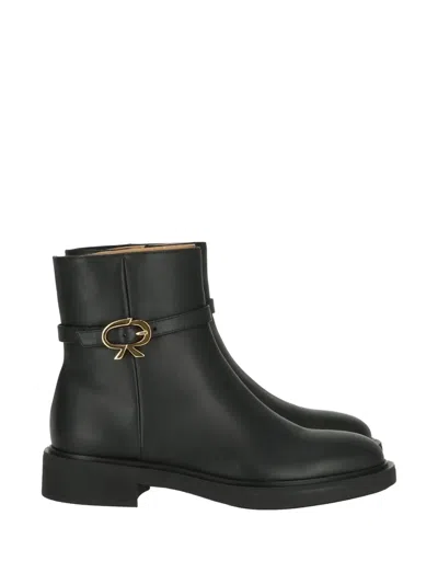 Gianvito Rossi Ribbon Dumont Leather Ankle Boots In Black Leather