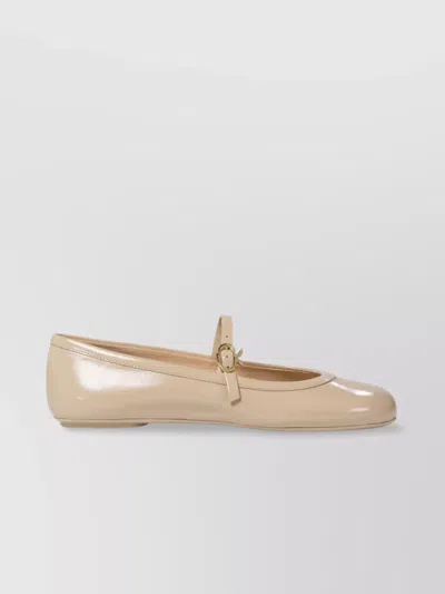 Gianvito Rossi Beige Leather Ballerinas With Buckle Strap In Neutral