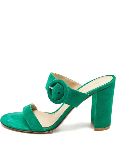Pre-owned Gianvito Rossi Buckle Strap Suede Sandals In Green
