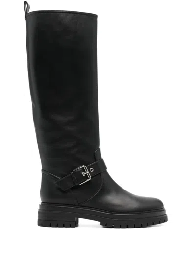 GIANVITO ROSSI BUCKLED LEATHER BOOTS