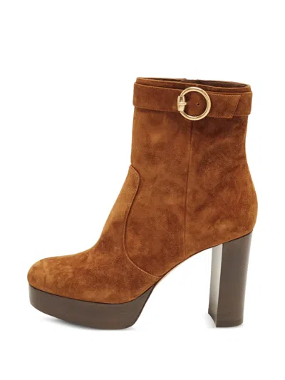 Pre-owned Gianvito Rossi Buckled Platform Ankle Boots In Brown