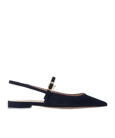 Gianvito Rossi Buckled Suede Slingback Flats In Black