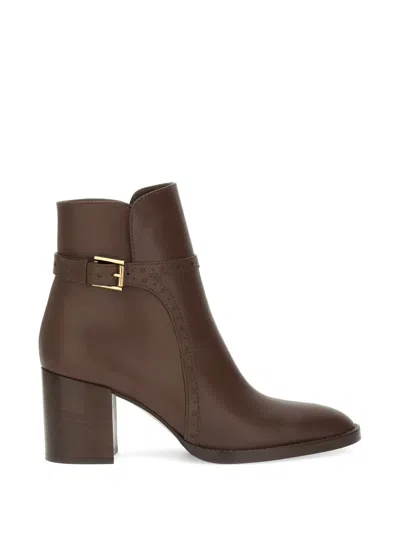 Gianvito Rossi Buckle-strap Brogue-detail Ankle Boots In Brown