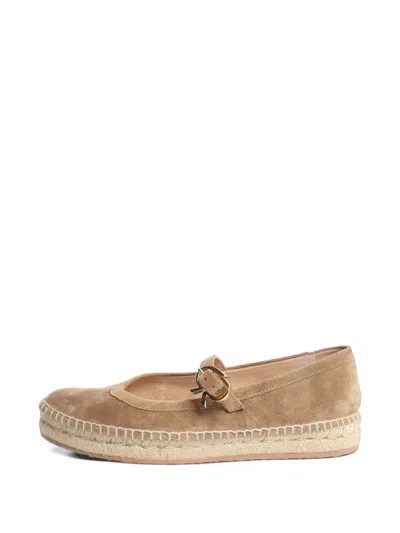 Pre-owned Gianvito Rossi Buckle-strap Suede Espadrilles In Neutrals