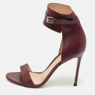 Pre-owned Gianvito Rossi Burgundy Leather Ankle Cuff Buckle Open Toe Sandals Size 40