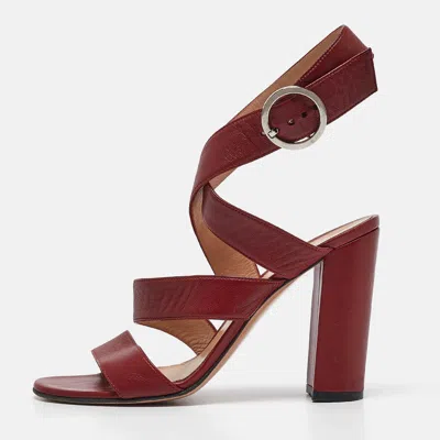 Pre-owned Gianvito Rossi Burgundy Leather Ankle Wrap Sandals Size 39